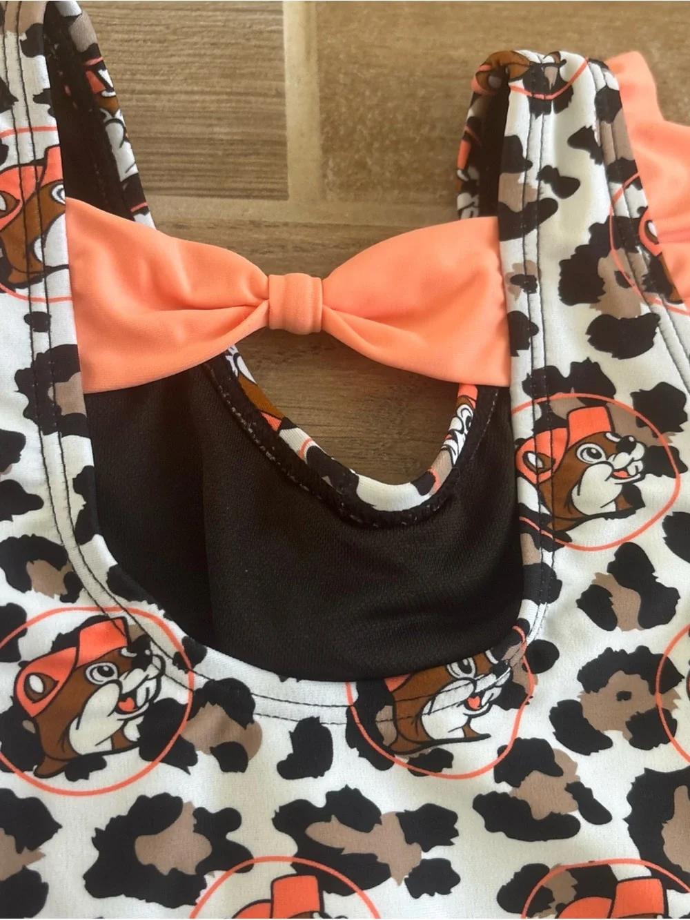 NWT Buc-ee’s Swimsuit  9-12m Infant Baby One-Piece Leopard Beaver Print